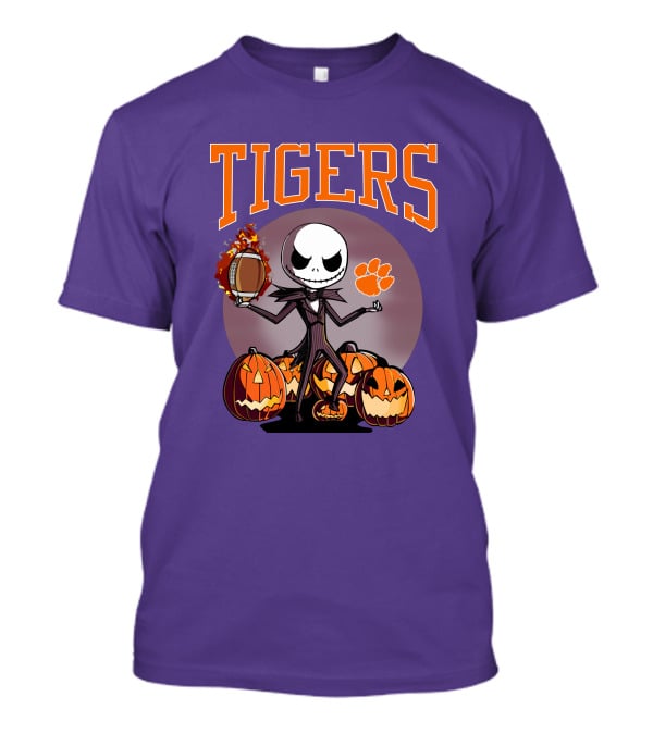 Tigers Jack Skellington Clemson Halloween Football And Pumpkins T-Shirt