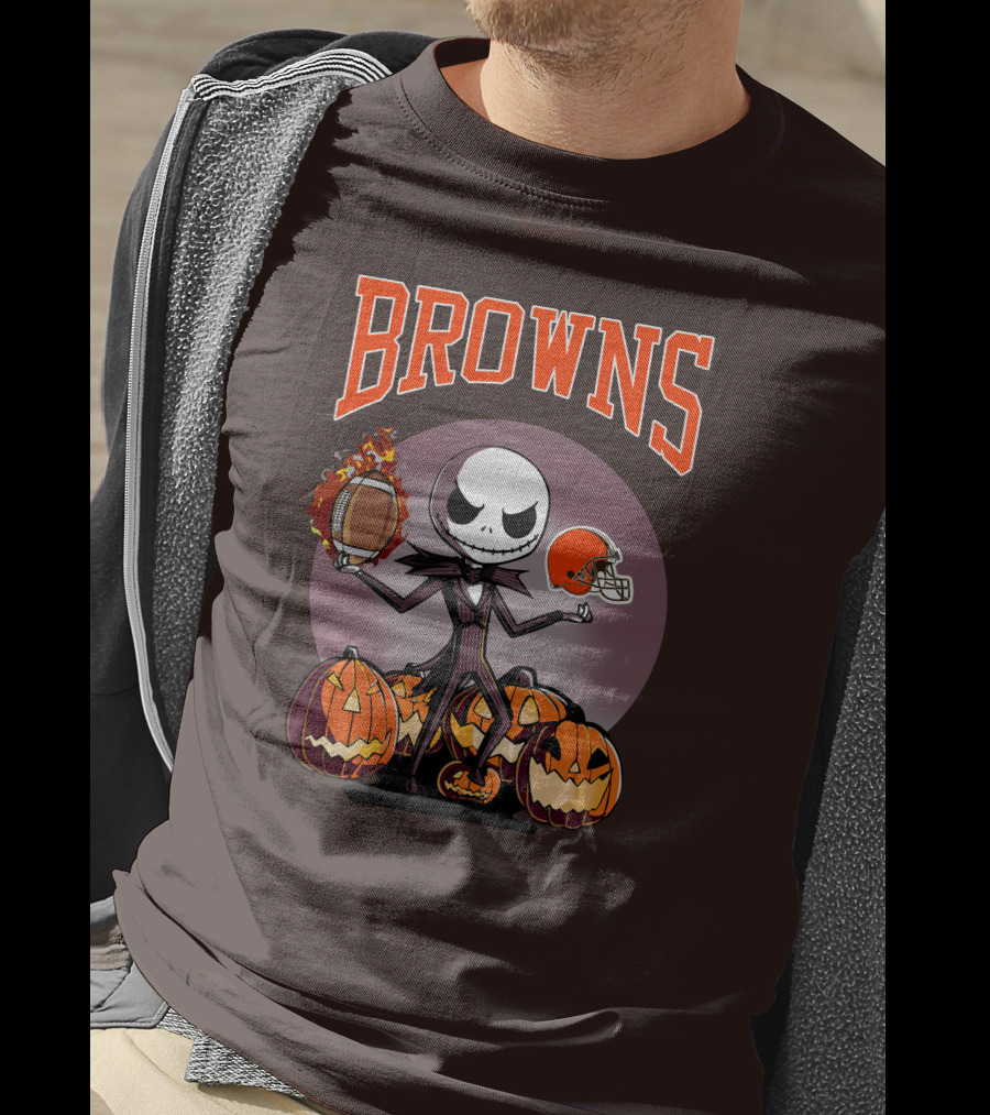 Browns Jack Skellington Cleveland Halloween Football Pumpkins T-Shirt