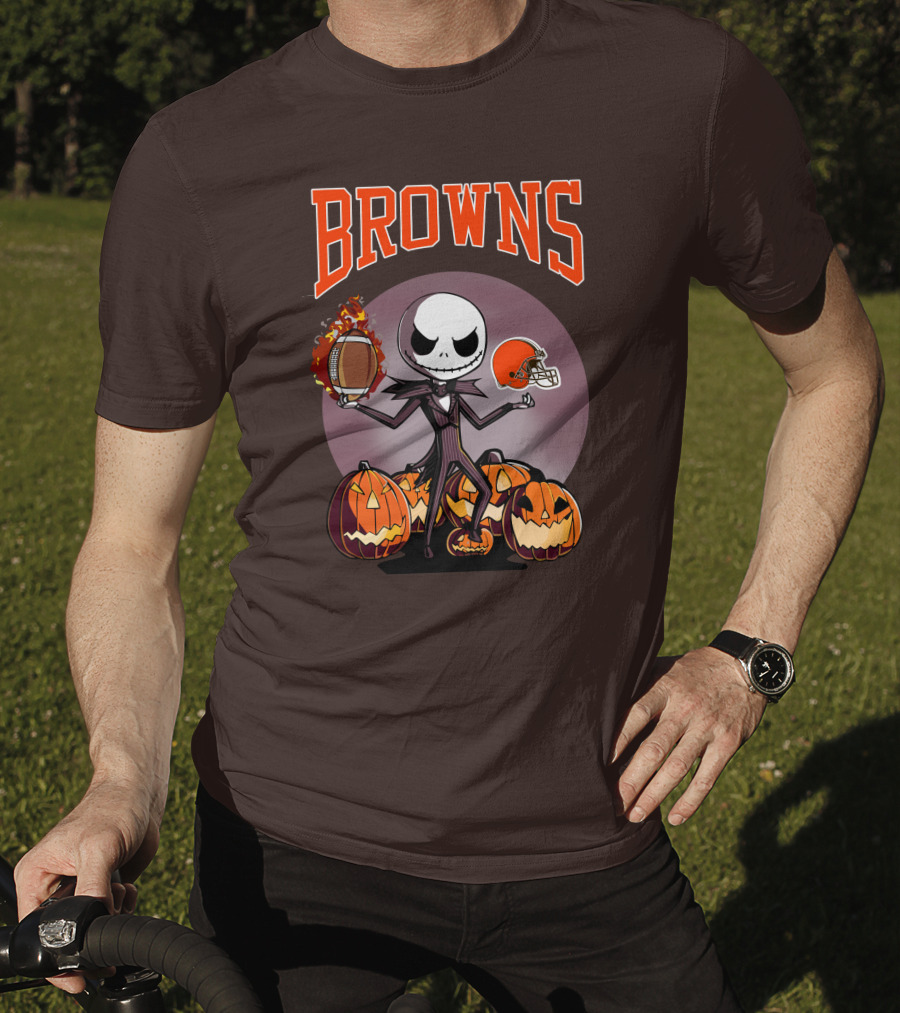Browns Jack Skellington Cleveland Halloween Football Pumpkins T-Shirt