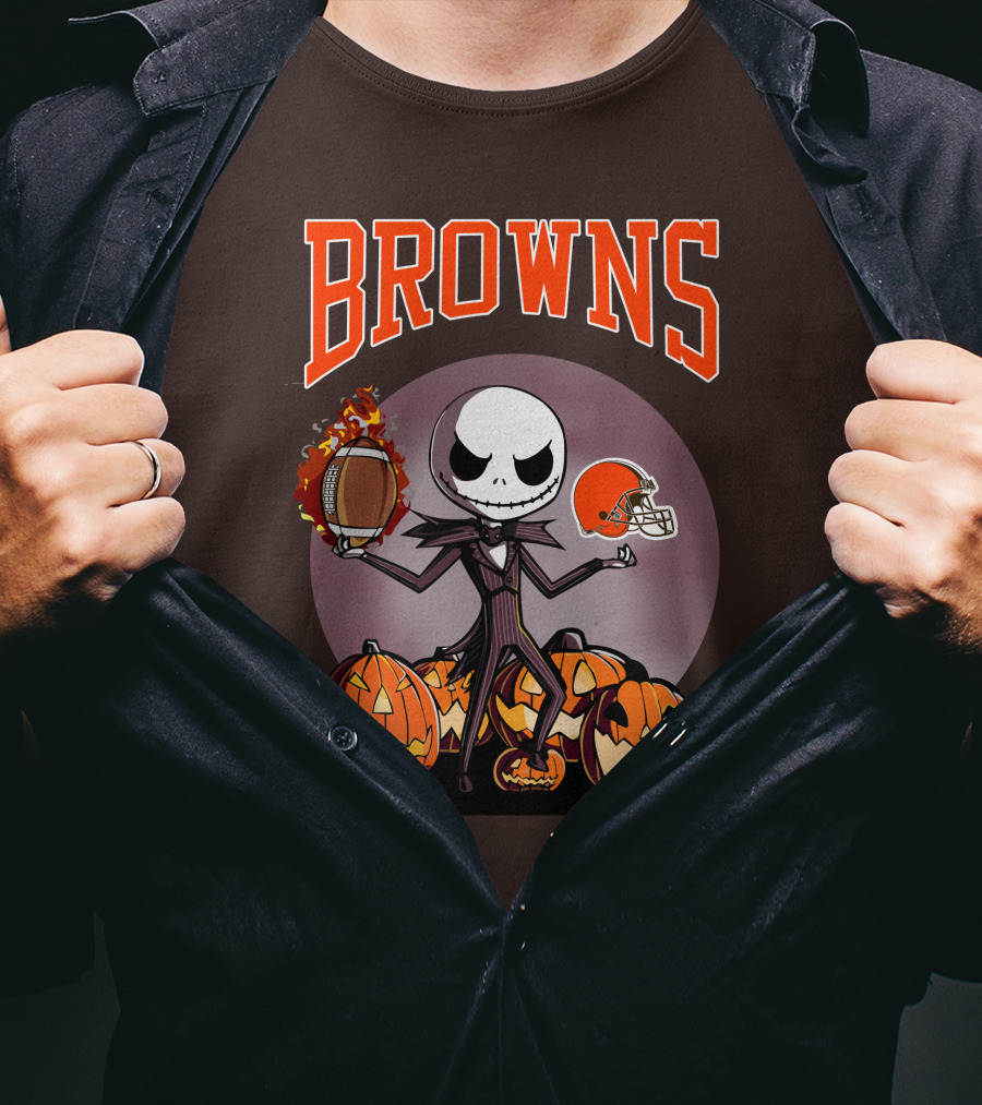 Browns Jack Skellington Cleveland Halloween Football Pumpkins T-Shirt