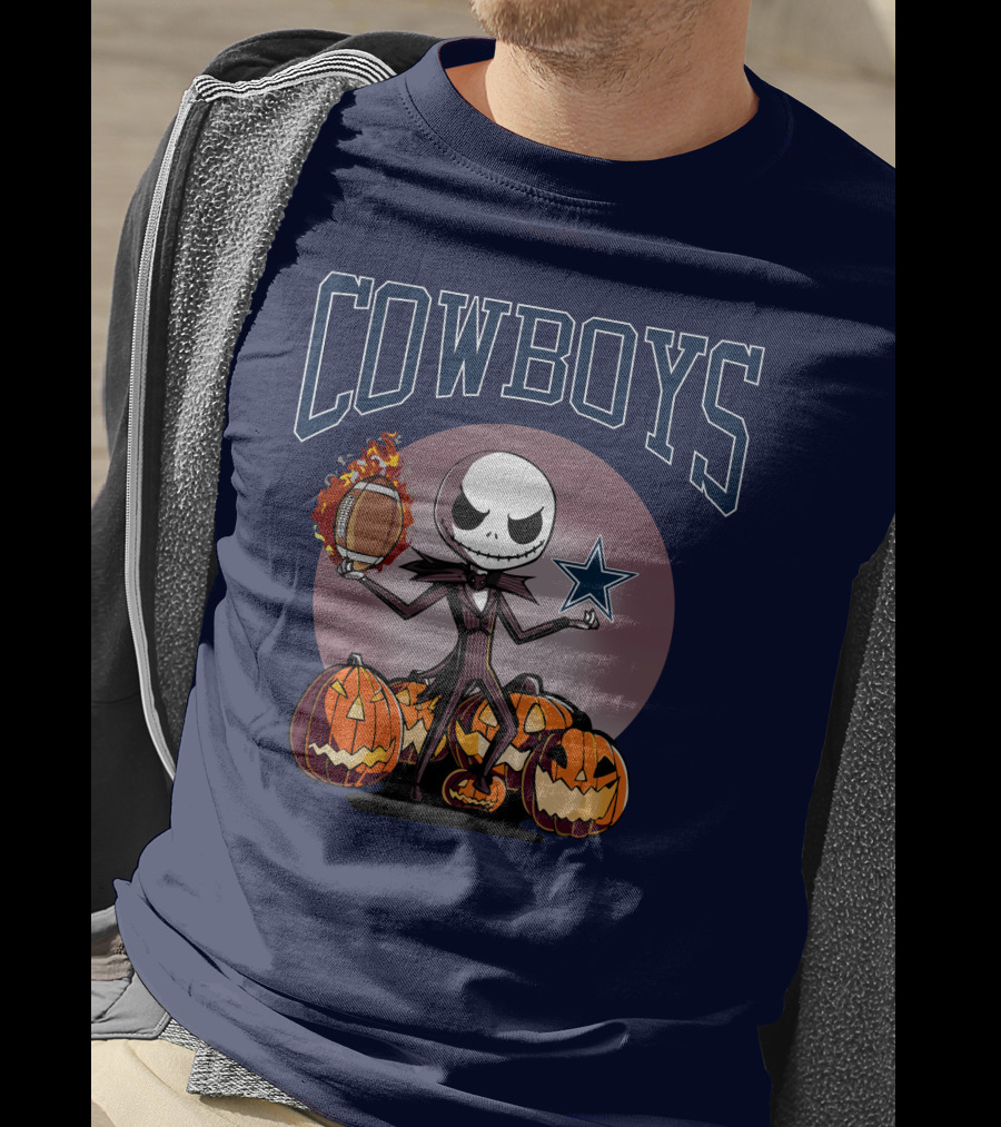 Cowboys Jack Skellington Halloween Football Pumpkins T-Shirt