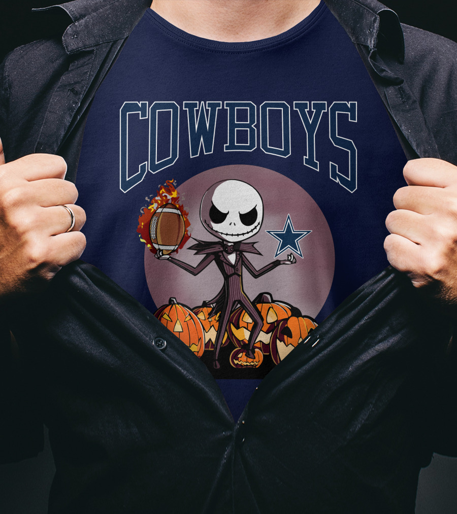 Cowboys Jack Skellington Halloween Football Pumpkins T-Shirt