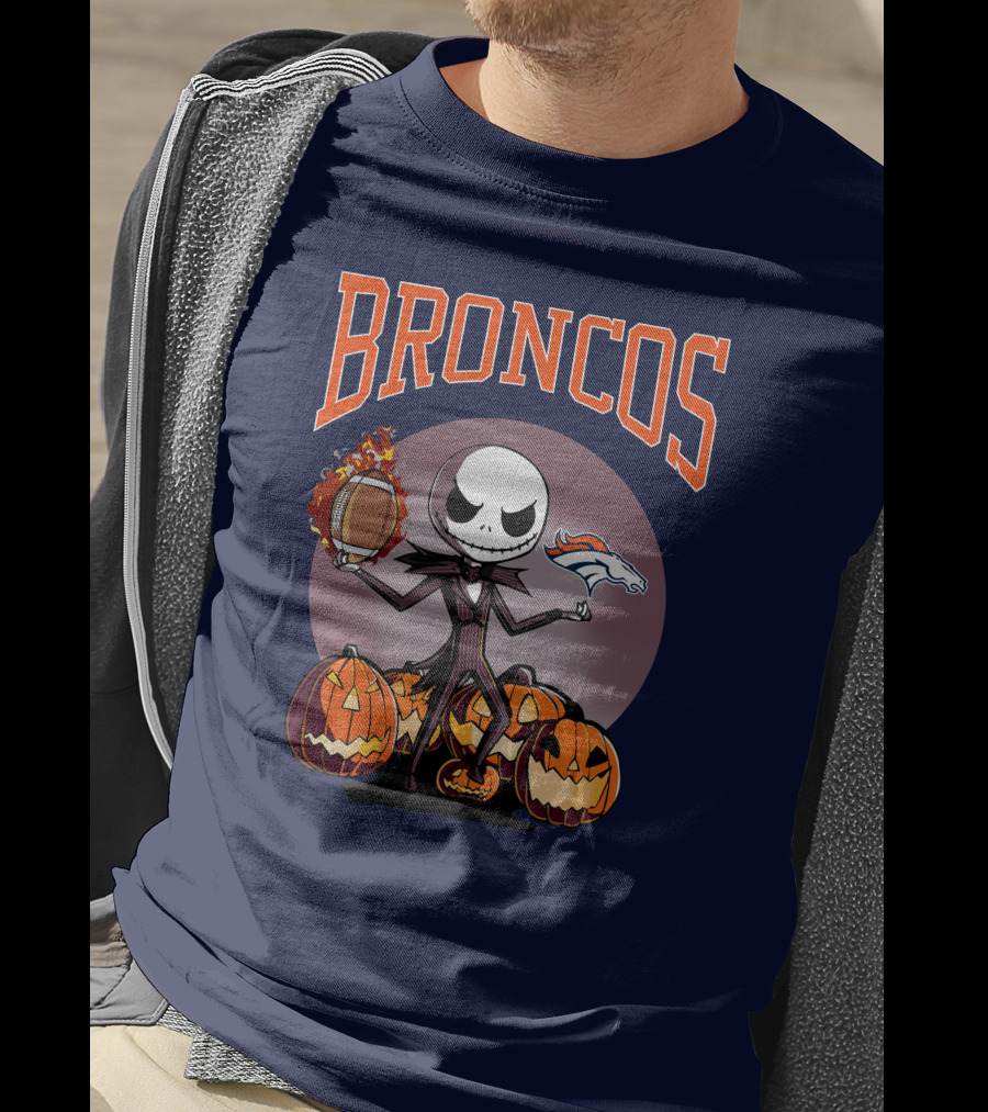 Broncos Jack Skellington Halloween Denver Football Pumpkins T-Shirt