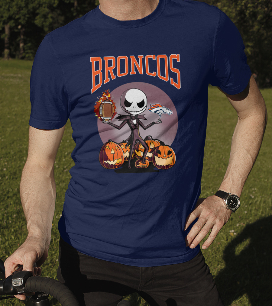 Broncos Jack Skellington Halloween Denver Football Pumpkins T-Shirt