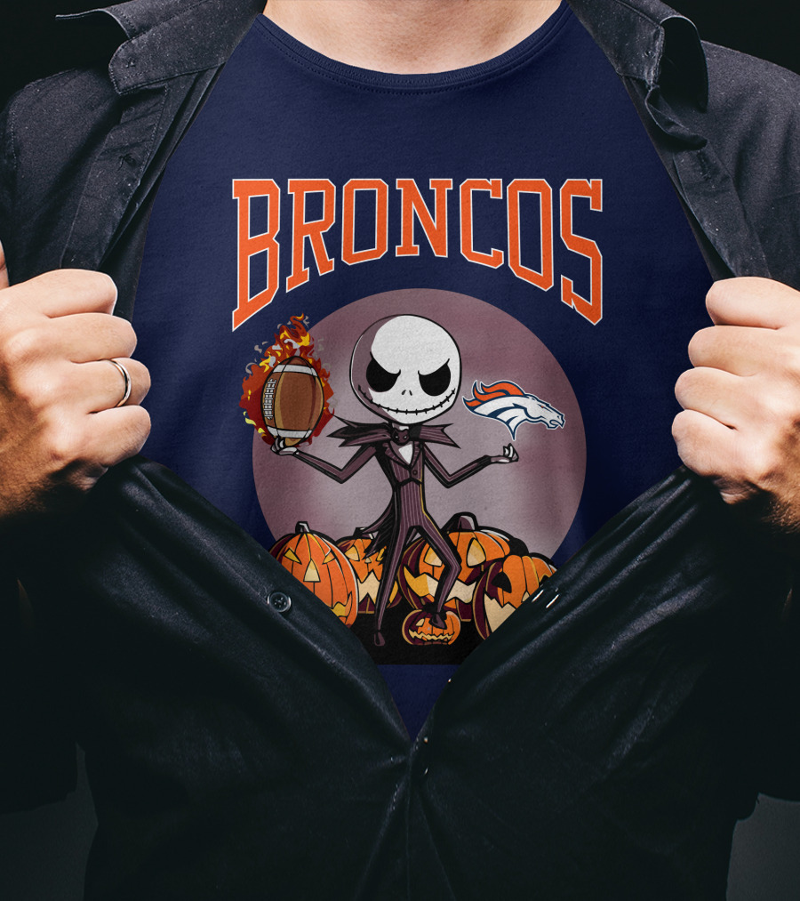 Broncos Jack Skellington Halloween Denver Football Pumpkins T-Shirt