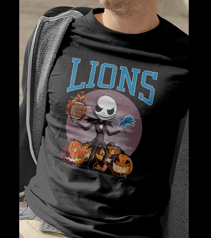 Lions Jack Skellington Detroit Halloween Football Pumpkins T-Shirt