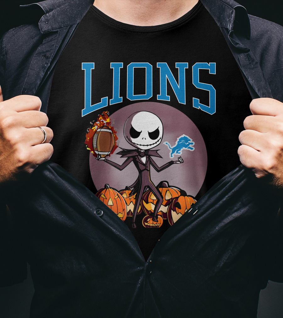Lions Jack Skellington Detroit Halloween Football Pumpkins T-Shirt