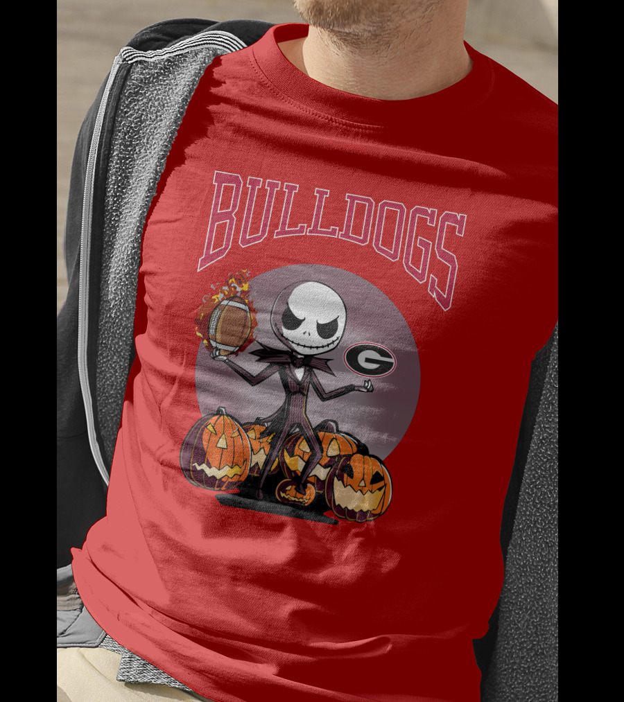 Georgia Bulldogs Jack Skellington Pumpkin Football Halloween T-Shirt
