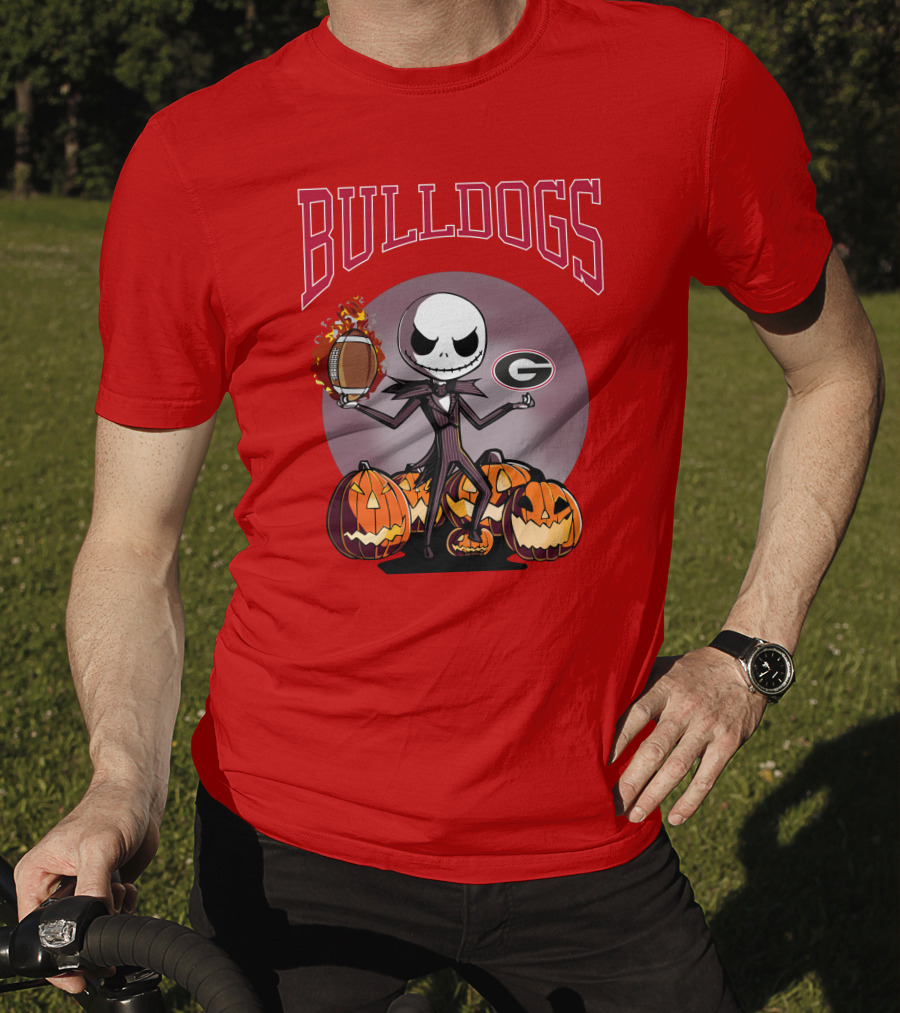 Georgia Bulldogs Jack Skellington Pumpkin Football Halloween T-Shirt