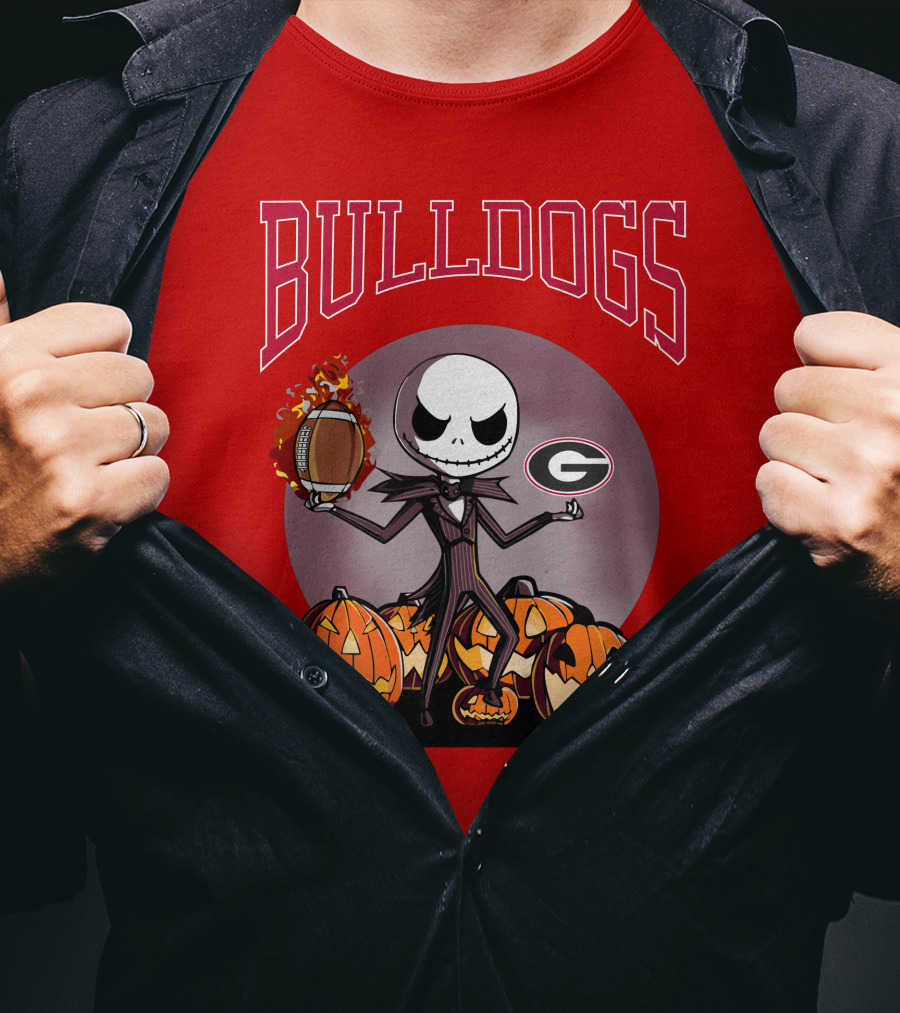 Georgia Bulldogs Jack Skellington Pumpkin Football Halloween T-Shirt