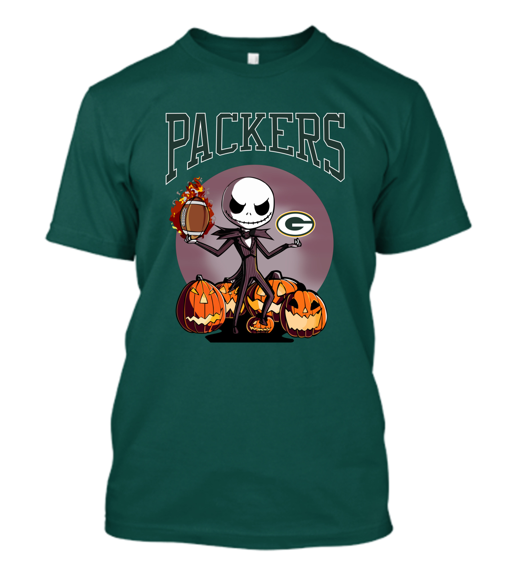 Packers Green Bay Jack Skellington Halloween Football Pumpkins T-Shirt