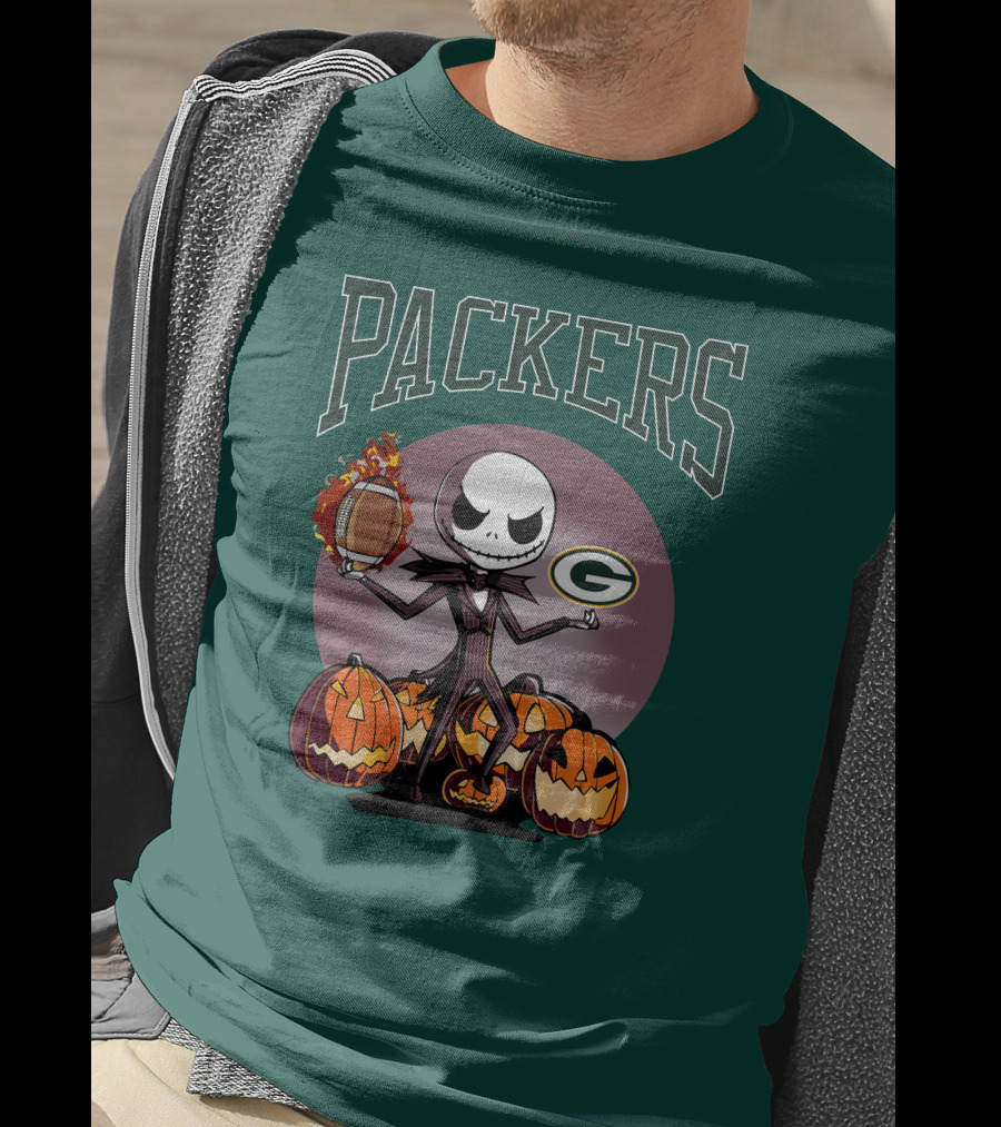 Packers Green Bay Jack Skellington Halloween Football Pumpkins T-Shirt