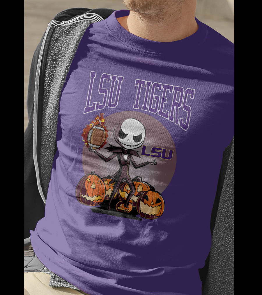 LSU Tigers Jack Skellington Halloween Football Pumpkins T-Shirt