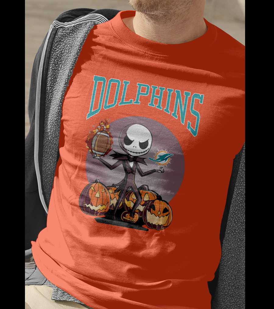 Dolphins Jack Skellington Halloween Miami Football Pumpkins T-Shirt