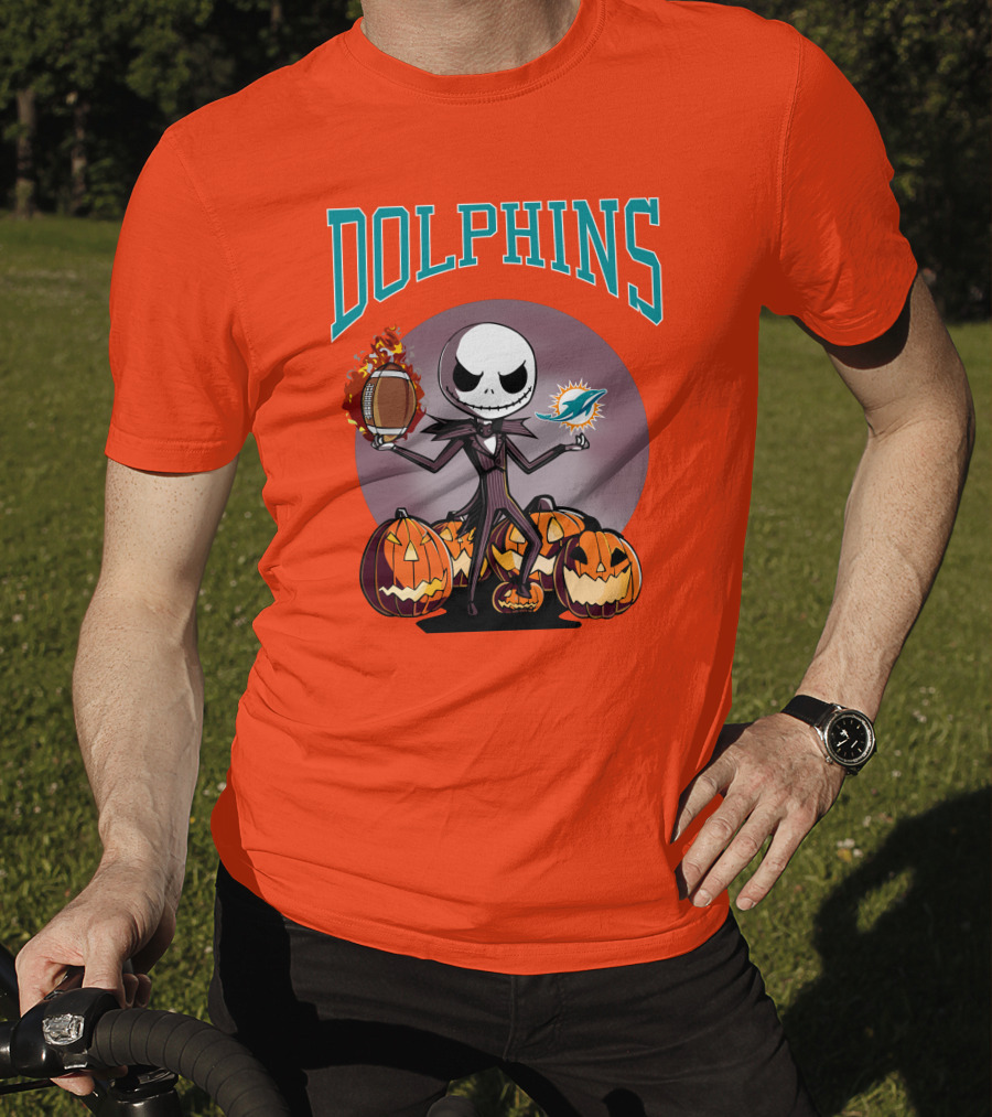 Dolphins Jack Skellington Halloween Miami Football Pumpkins T-Shirt