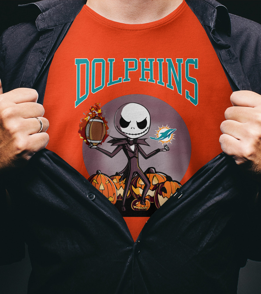 Dolphins Jack Skellington Halloween Miami Football Pumpkins T-Shirt