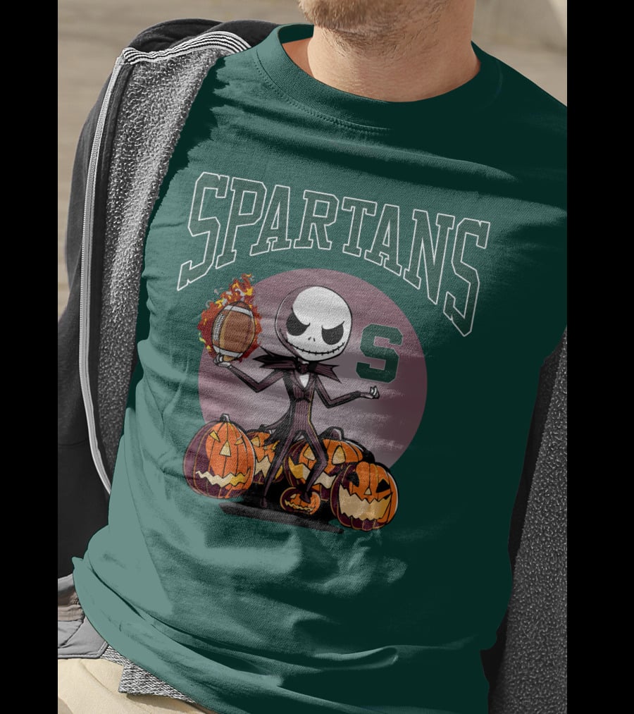 Michigan State Spartans Jack Skellington Football Halloween Pumpkins T-Shirt