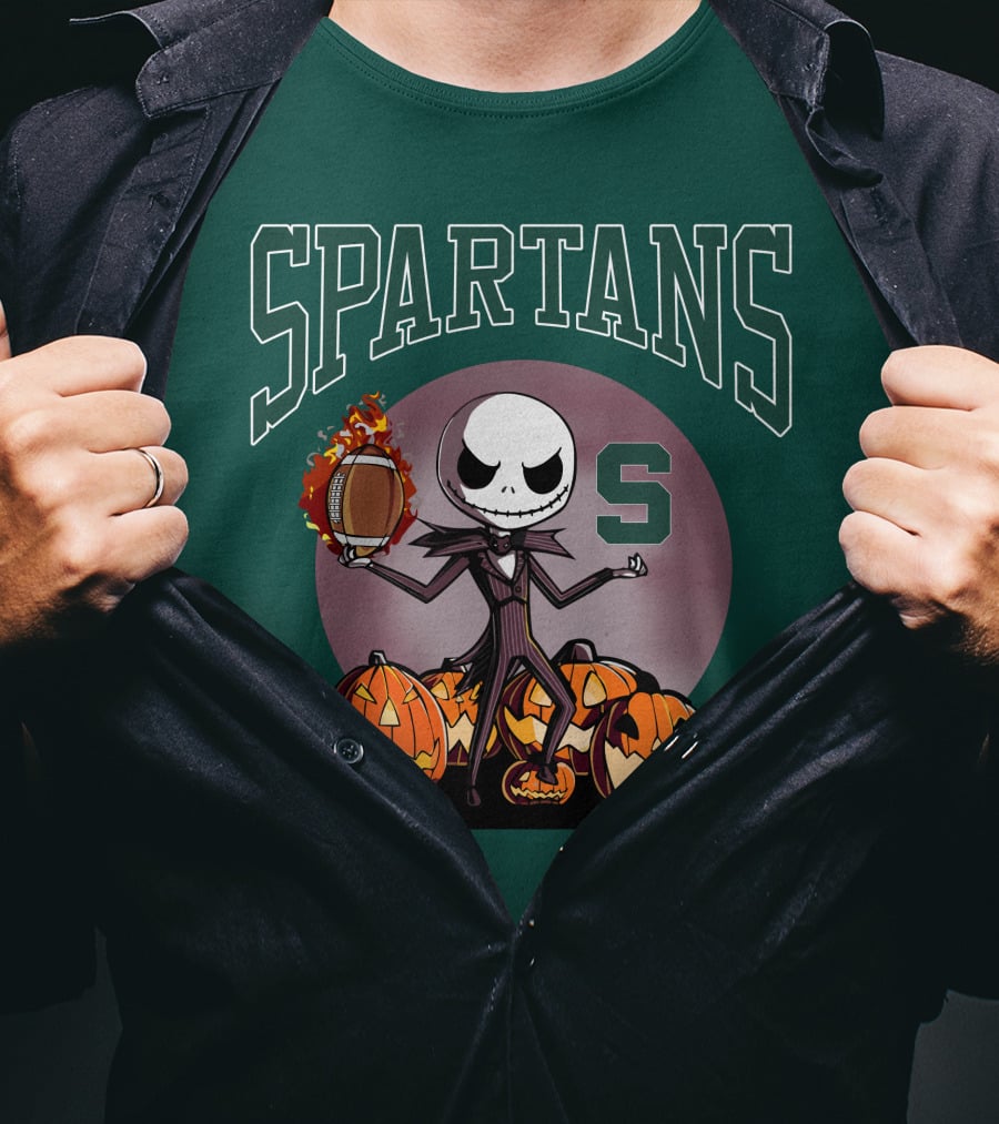 Michigan State Spartans Jack Skellington Football Halloween Pumpkins T-Shirt