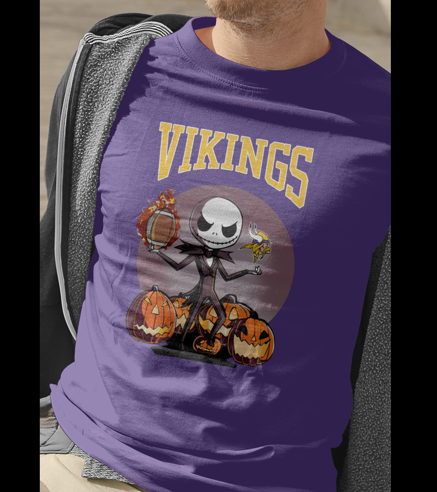 Vikings Jack Skellington Halloween Football Pumpkins T-Shirt