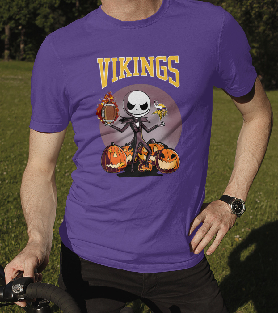 Vikings Jack Skellington Halloween Football Pumpkins T-Shirt