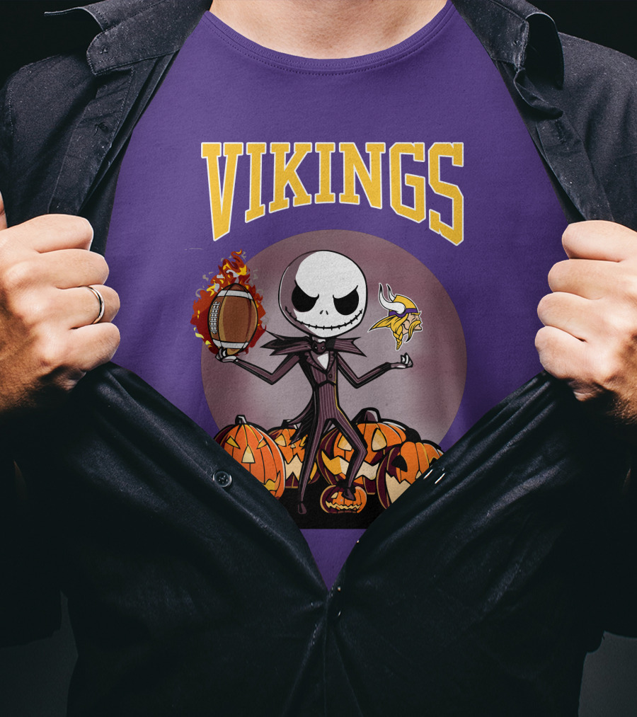 Vikings Jack Skellington Halloween Football Pumpkins T-Shirt