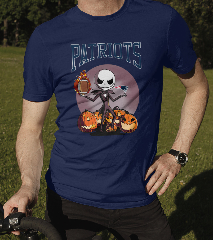 Patriots Jack Skellington Halloween New England Football Pumpkins T-Shirt