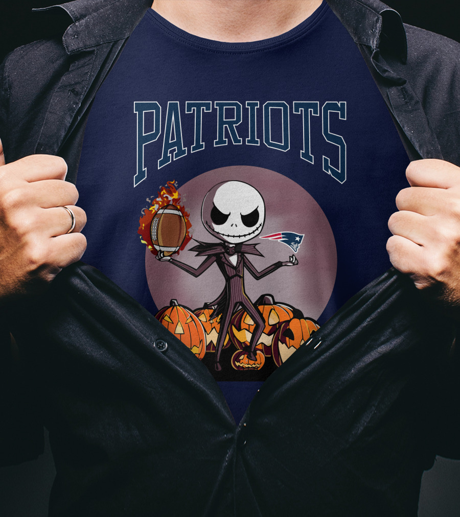 Patriots Jack Skellington Halloween New England Football Pumpkins T-Shirt