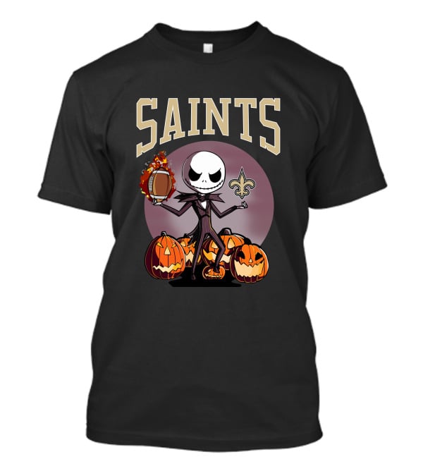 New Orleans Saints Jack Skellington Halloween Pumpkins Football Fleur-de-Lis T-Shirt