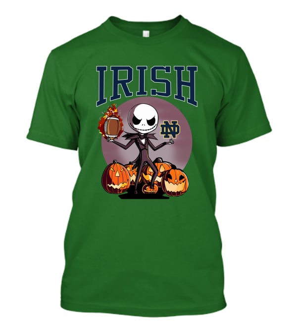 Irish Notre Dame Jack Skellington Halloween Football Pumpkins T-Shirt