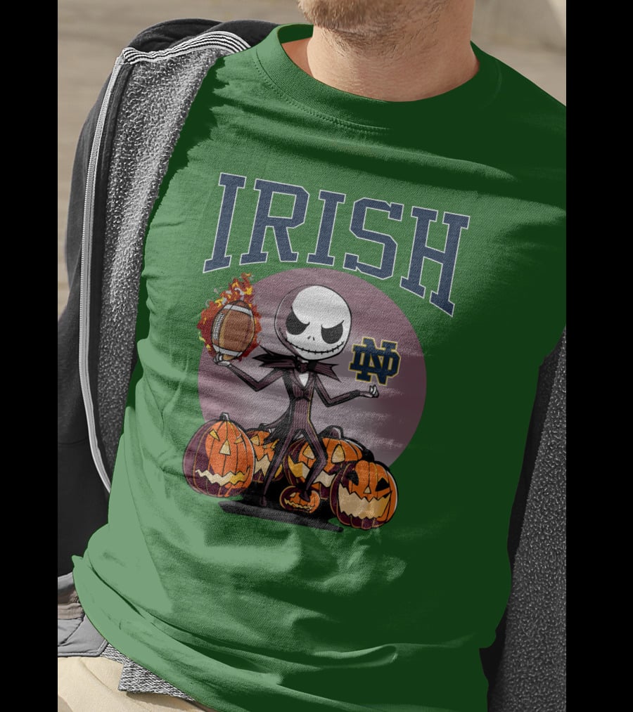 Irish Notre Dame Jack Skellington Halloween Football Pumpkins T-Shirt
