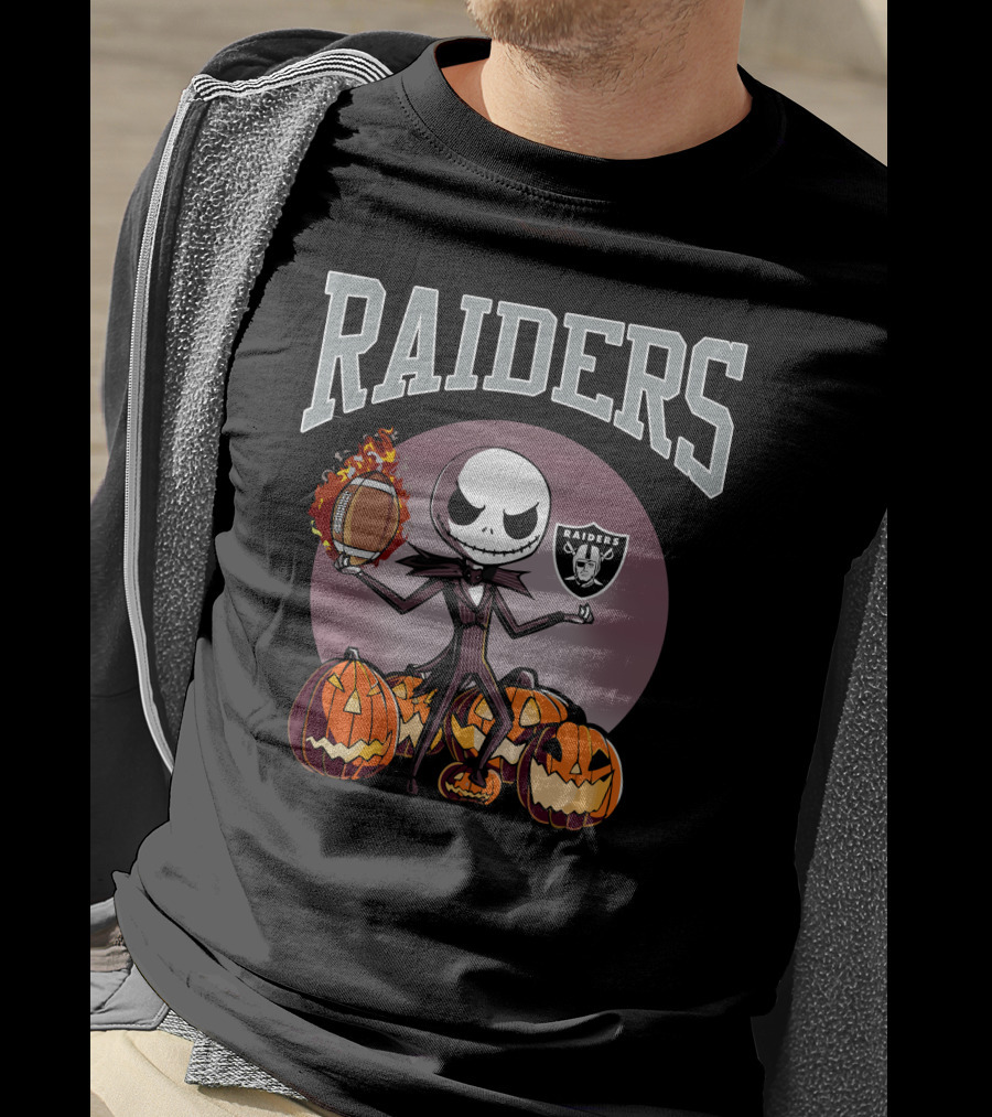 Raiders Jack Skellington Halloween Pumpkins Football Nfl T-Shirt