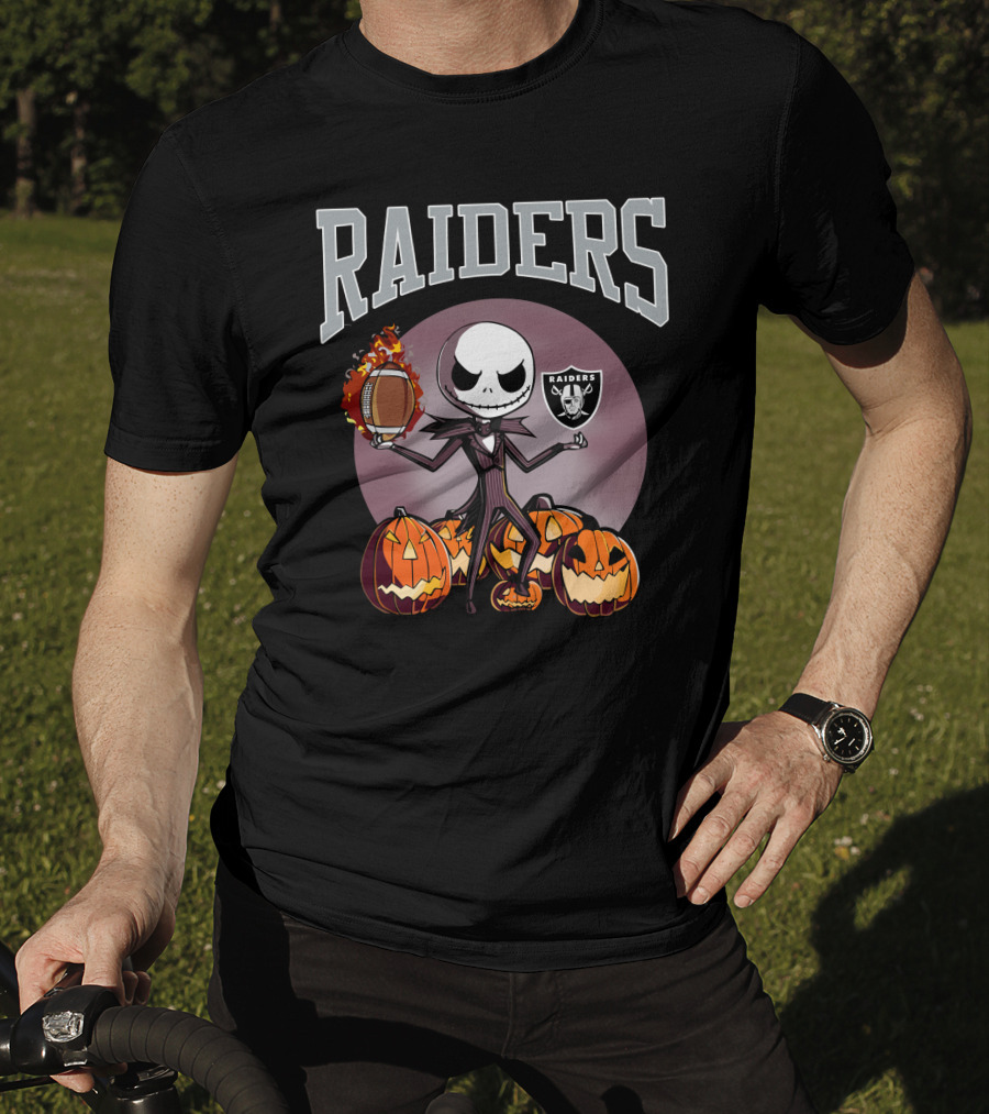 Raiders Jack Skellington Halloween Pumpkins Football Nfl T-Shirt