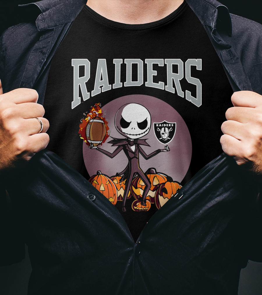 Raiders Jack Skellington Halloween Pumpkins Football Nfl T-Shirt