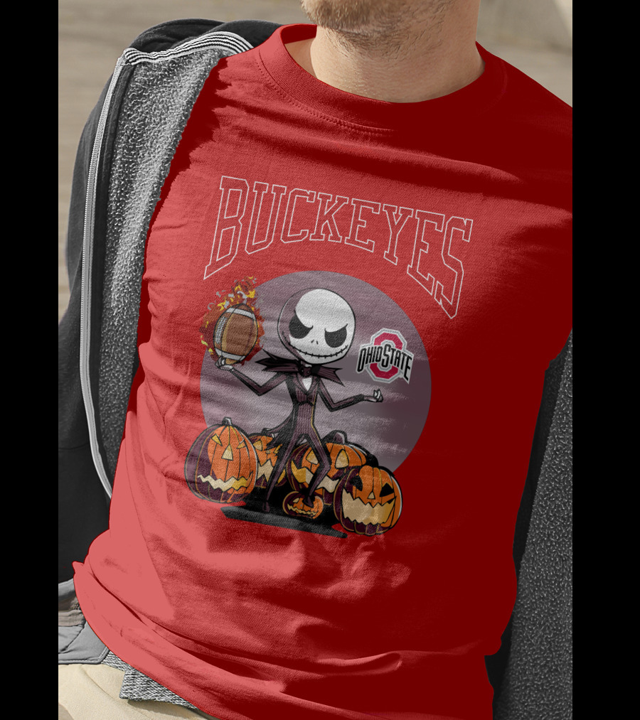 Ohio State Buckeyes Jack Skellington Halloween Football Pumpkins T-Shirt
