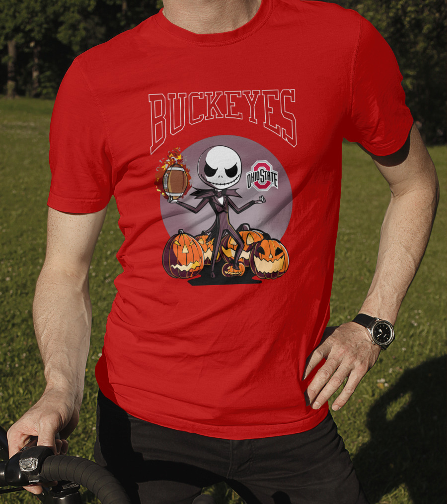 Ohio State Buckeyes Jack Skellington Halloween Football Pumpkins T-Shirt