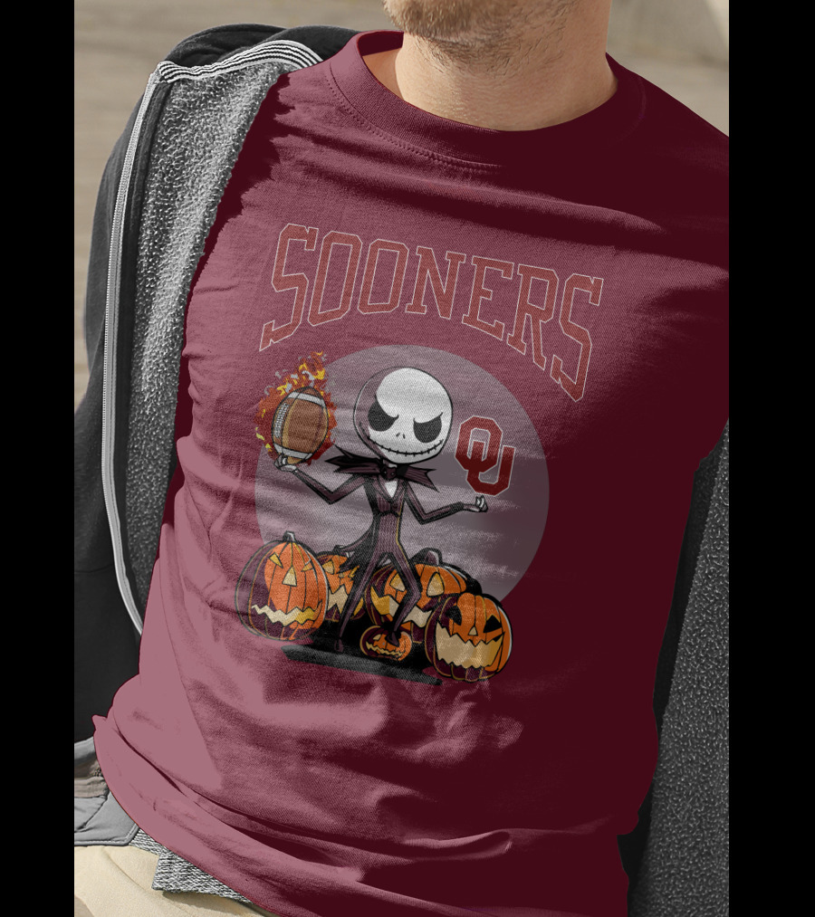 Sooners Halloween Jack Skellington OU Football Pumpkins T-Shirt