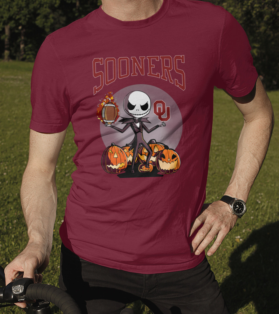 Sooners Halloween Jack Skellington OU Football Pumpkins T-Shirt