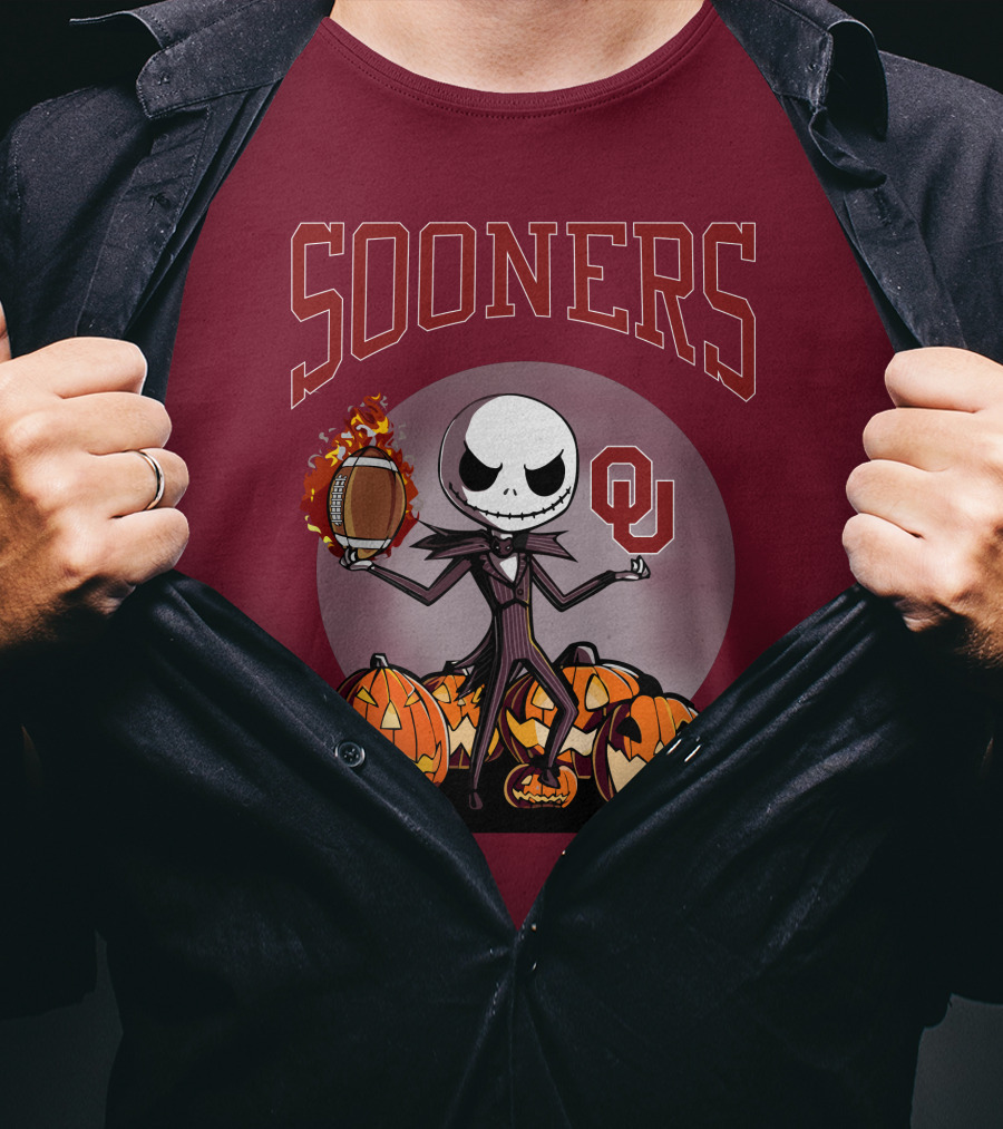 Sooners Halloween Jack Skellington OU Football Pumpkins T-Shirt