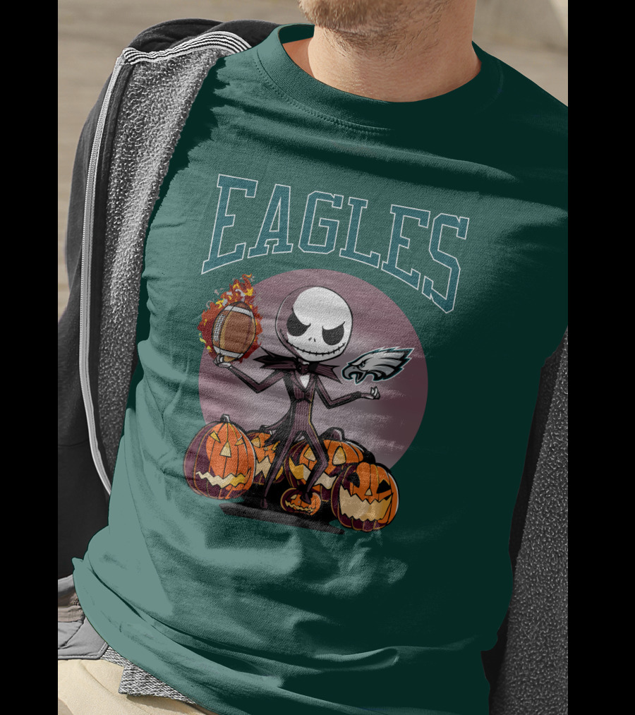 Philadelphia Eagles Jack Skellington Halloween Football Pumpkins T-Shirt