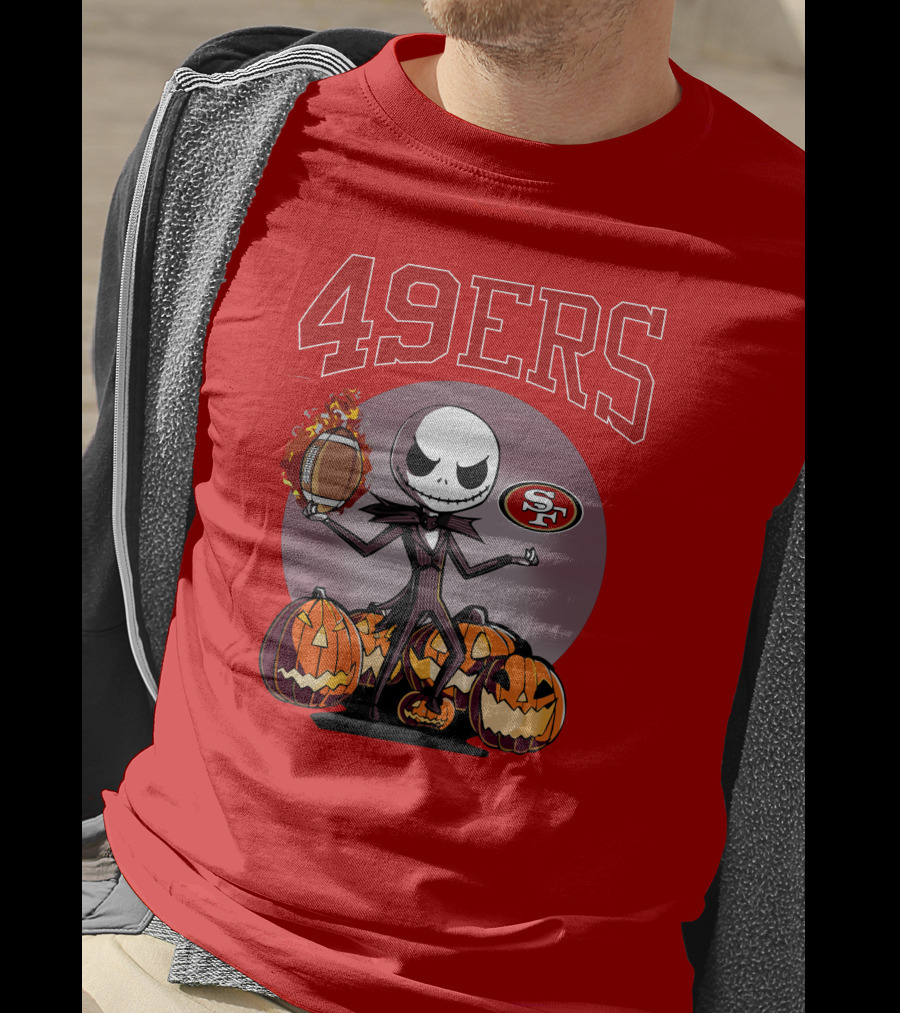 49ers Jack Skellington Halloween Pumpkins Sf Football T-Shirt