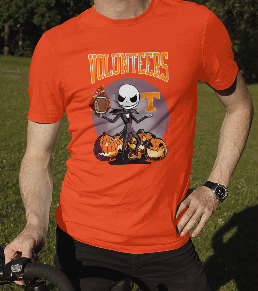 Tennessee Volunteers Jack Skellington Halloween Football Pumpkins T-Shirt