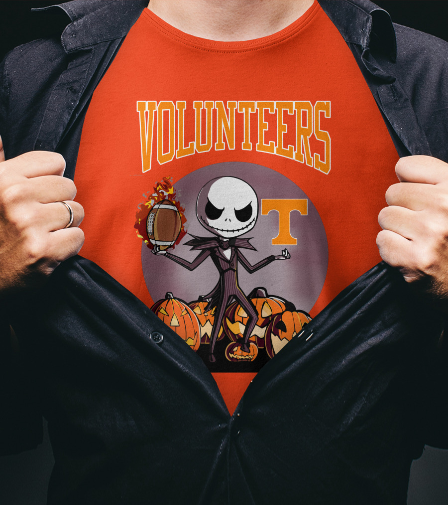 Tennessee Volunteers Jack Skellington Halloween Football Pumpkins T-Shirt