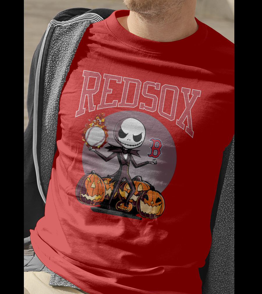 Red Sox Jack Skellington Halloween Pumpkins Baseball T-Shirt
