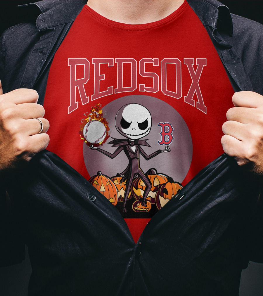 Red Sox Jack Skellington Halloween Pumpkins Baseball T-Shirt