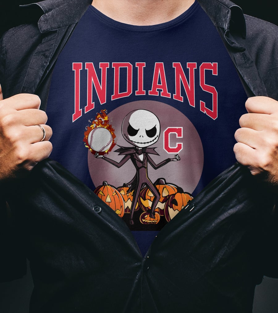Indians Jack Skellington Halloween Baseball Pumpkins T-Shirt