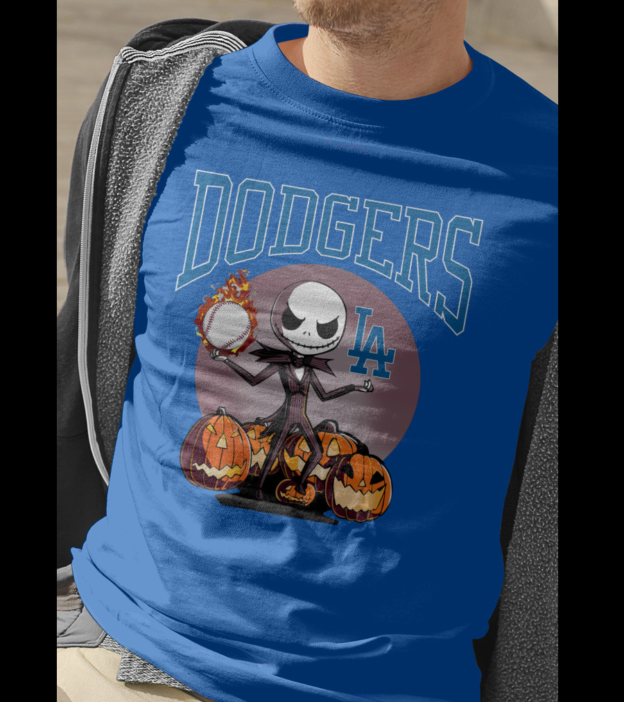 Dodgers LA Jack Skellington Baseball Halloween Pumpkins T-Shirt