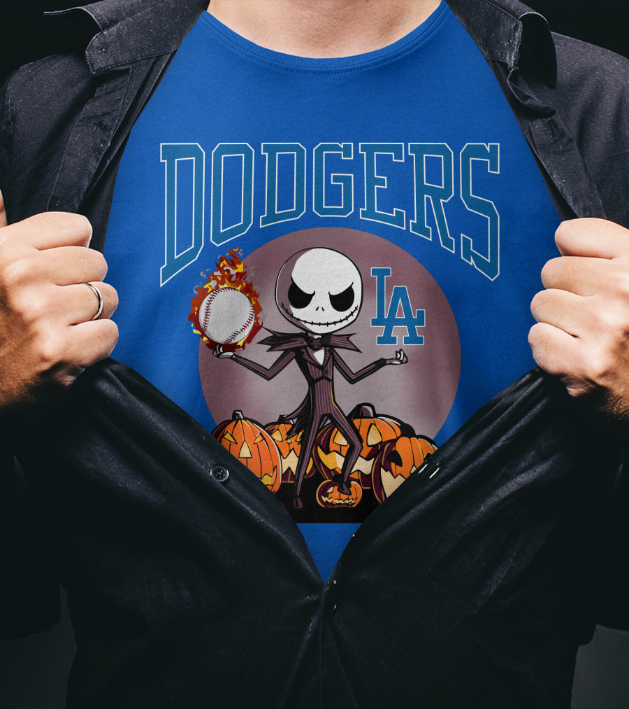 Dodgers LA Jack Skellington Baseball Halloween Pumpkins T-Shirt