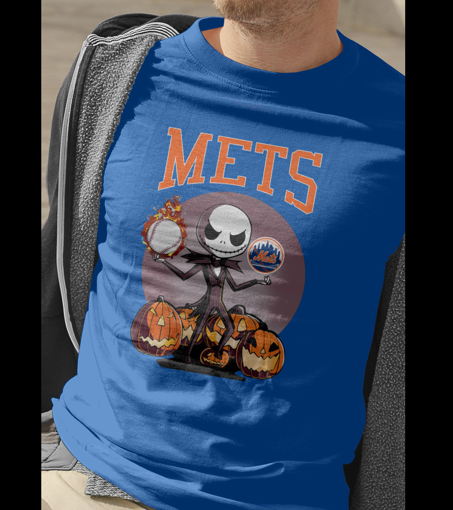 Mets Halloween With Jack Skellington And Pumpkins T-Shirt