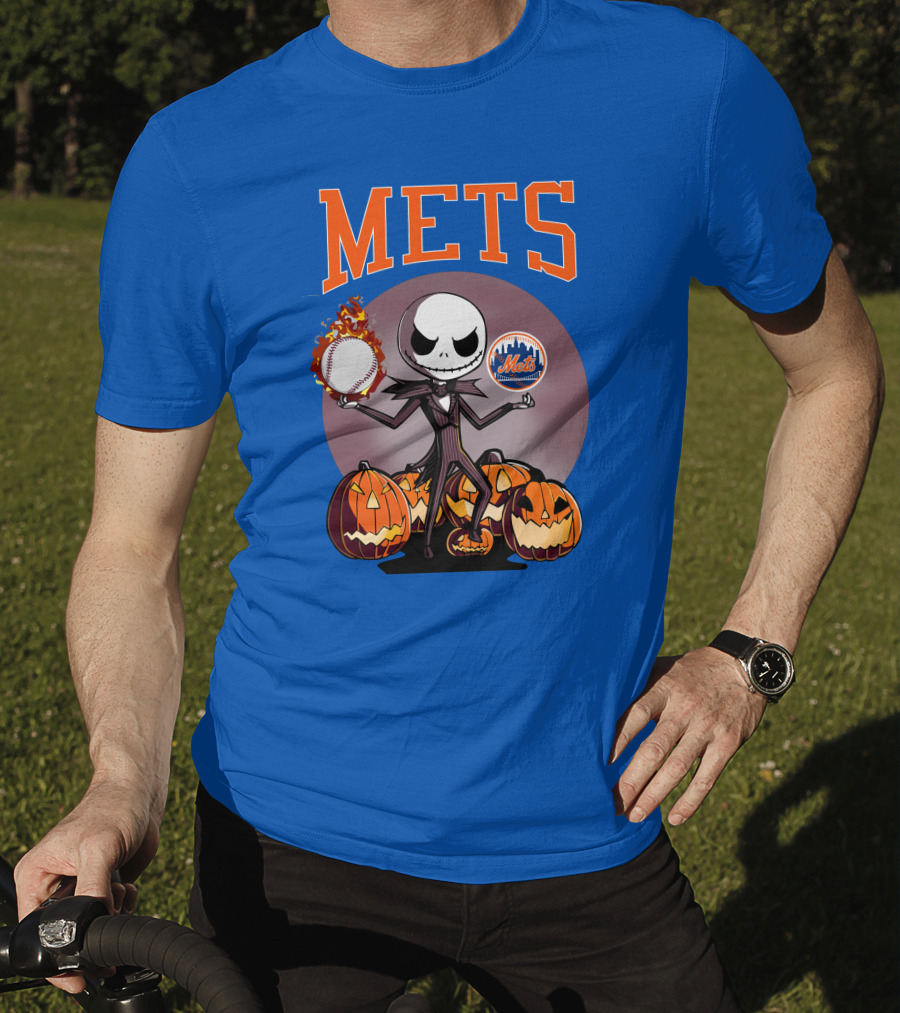 Mets Halloween With Jack Skellington And Pumpkins T-Shirt