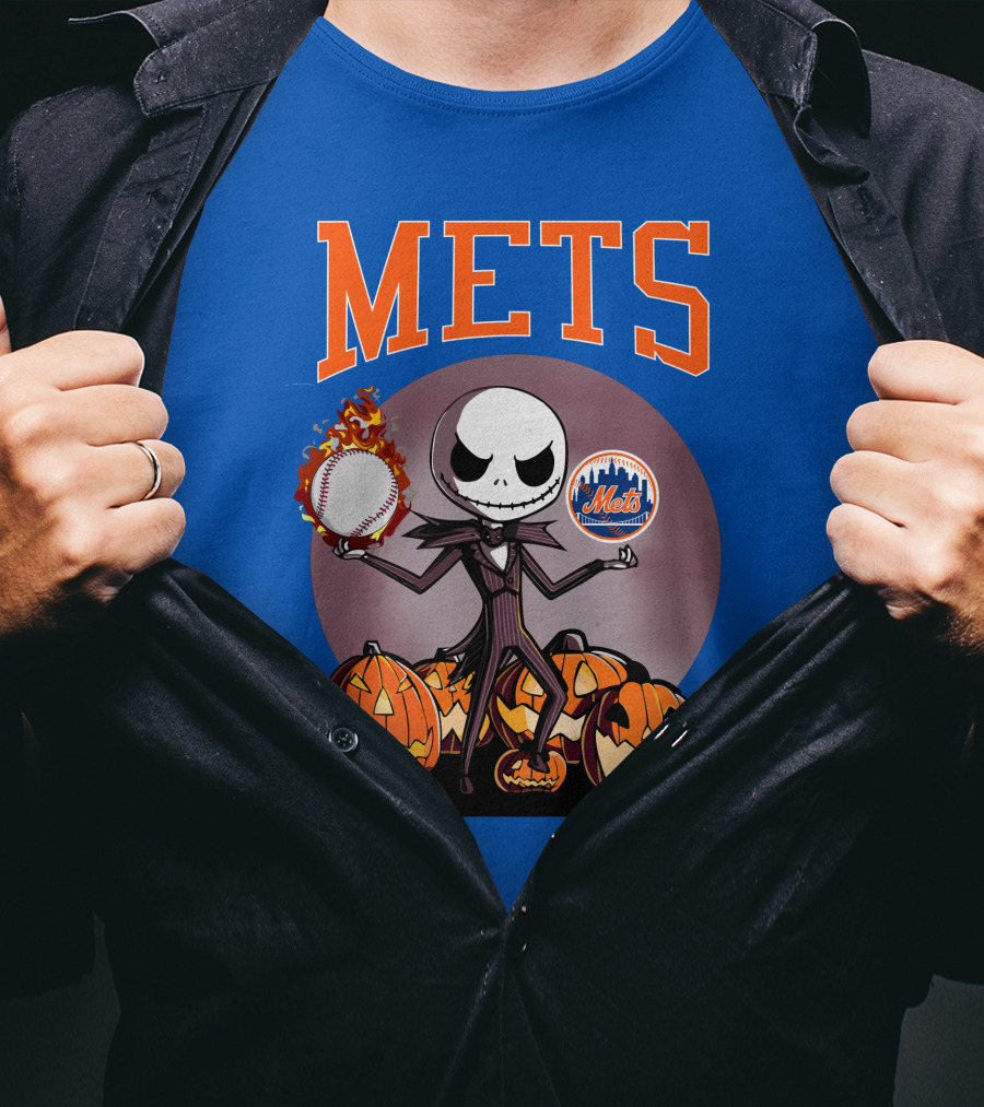Mets Halloween With Jack Skellington And Pumpkins T-Shirt